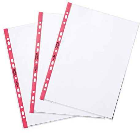 Durable Prospekthülle A4, Lochseite offen, genarbt, 90my, transparent mit rotem Lochrand, 100 Stück, 999111323