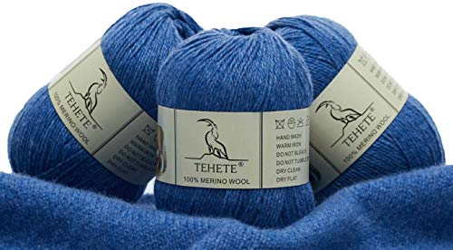 TEHETE 100% Merinowolle Garn zum Stricken, 50g x 3 Bälle Häkelgarn Schurwolle, 250 Metern 3-fädig,weich und seidig,Blauviolett