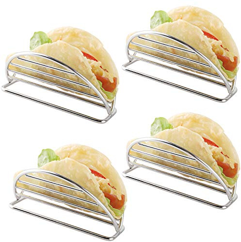 Juego de 4 soportes para tacos de acero inoxidable | Tacos de carcasa blanda o dura para soporte de burritos y tortillas