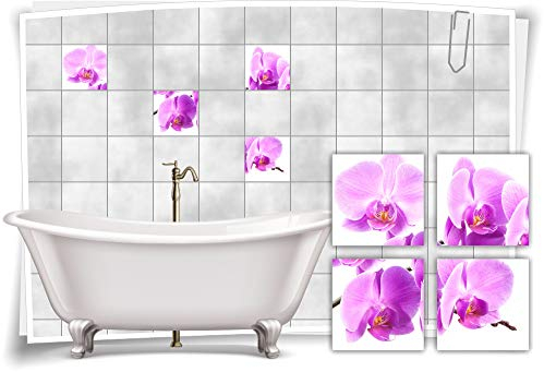 Medianlux Fliesen-Aufkleber SPA Wellness Orchidee Blume Violett Lila Blumen Weiß Bad WC Deko, 10x10cm fp5p597q-135989