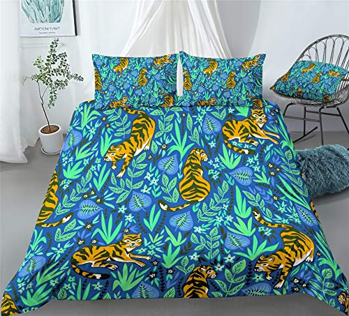 INDREAM Tiger Dschungel Bettbezug Afrika Tier Bettwäsche Set Für Schlafzimmer Dekoration,4 Size Bett Garnituren 3/4 Stück (1 Bettbezug Mit 2 Kissenbezügen Oder Bettlaken) (King-4 Stück,C)