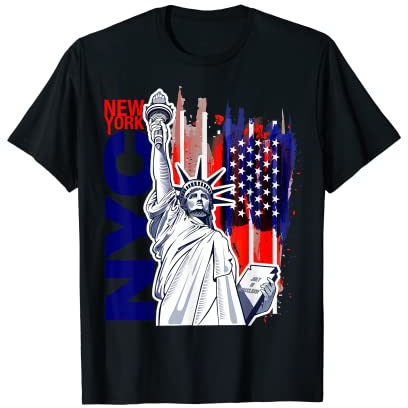 NYC T-Shirt New York City Freiheitsstatue mit USA-Flagge T-Shirt
