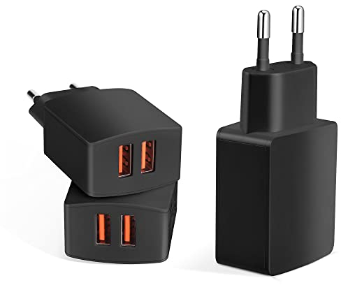 CREAPICO Cargador USB (3 Piezas), Enchufe Doble USB 5V/2.1A, Adaptador Corriente de 10,5W, Cargador Móvil para iPhone, Samsung, Huawei, Xiaomi, Motorola, Tableta, Auriculares, Parlantes - Negro