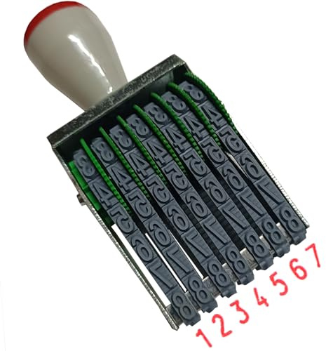 ZENG Schrifthöhe 7 mm 7 Band Gummi Nummerierungsstempel,veränderbar (0-9)10 Ziffern Zahlen und 3 zufälligen Zeichen, einstellbares digitaler Datum Stempel, Druckgröße 43x 7 mm,mehrfarbig
