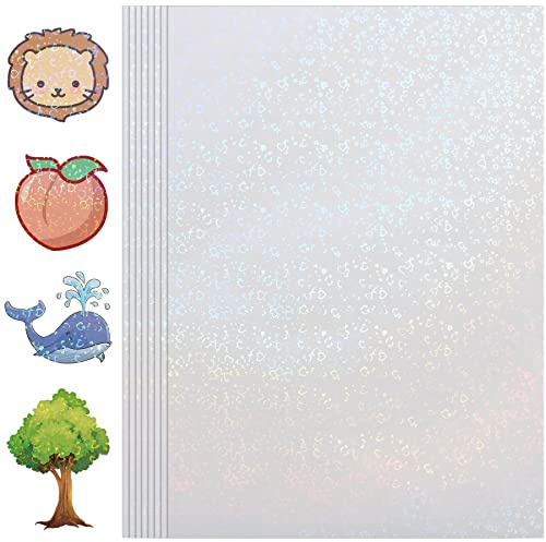 Holographic Sticker Paper, 24 Sheets Transparent Holographic Vinyl Overlay Lamination Sheets, Clear Self Adhesive Laminate Sticker Film for Stickers DIY Crafts, Heart Patterns - 8.5x11 Inch