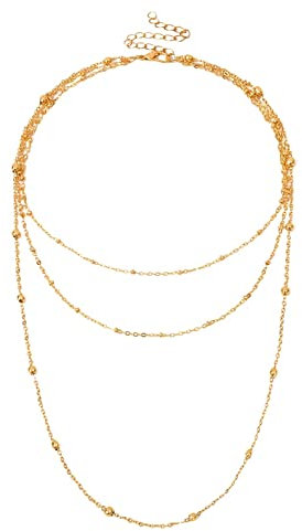 Beydodo Collana Donna 3 Fili Oro, Collana Catena Strati Hawaiana Placcata Oro Regolabile Perline e Collana a Catena