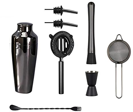 Juego de coctelera Juego de coctelera Juego de coctelera Elaboración de cócteles Negro mate Juego de coctelera de acero inoxidable de 11 piezas Herramienta de barra para mezclar Margarita, Manhattan