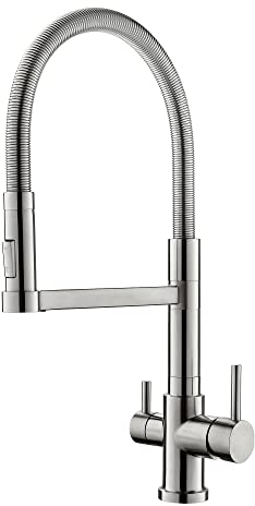 AORA® | STATEMENT INOX 3 Wege Wasserhahn aus Edelstahl 2.0 | 360° drehbare Küchenarmatur aus massiven 304 Edelstahl | Spültischarmatur für Wasserfilter, Osmoseanlagen | Wasserfilter Wasserhahn