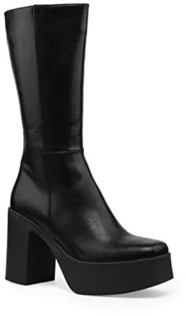 LAMODA Holler Back Wide Fit, Mid Calf Boot Donna, in Poliuretano Nero, 40 EU