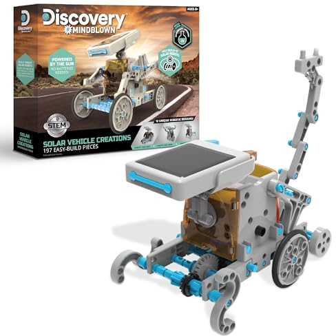 Discovery #Mindblown STEM 12-in-1 Solar Robot Creation 197-Piece Kit with Working Solar Powered Motorized Engine and Gears, Construction Engineering Set for Ages 8 and Up