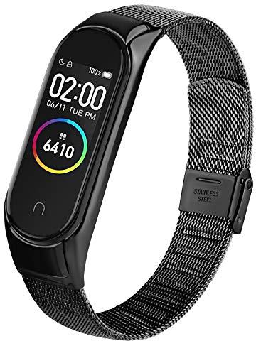 AK Armband Kompatibel Mit Xiaomi Mi Band 4/3 - Verstellbares Edelstahl Metall Ersatzarmband (Schwarz)