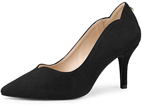 Allegra K Women Faux Suede Pointed Toe Stiletto Heels Slip-on Pumps | ABS Heel. 3 1/7 inches. Pointed Toe. Stiletto Heel. Slip-on. Office, Interview, Party, Casual, Dating, Evening.