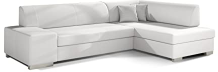 ALTDECOR Ecksofa rechts mit Schlaffunktion und Bettkasten mit Gasdruckfeder, Polstercouch in L-Form rechts angeordnet, rückenecht gepolstert, ideal als Gästebett - FABI 268x167x73 cm Weiß