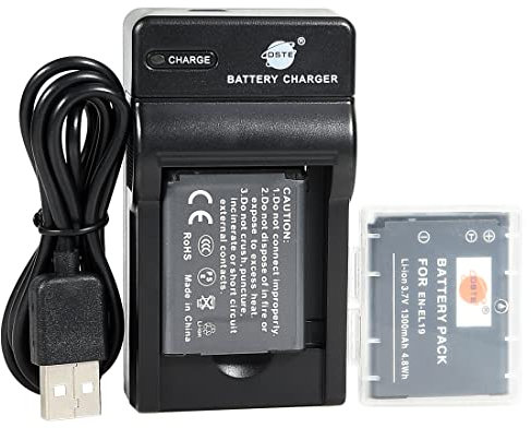 DSTE EN-EL19 Li-ion Battery (2-Pack) and Micro USB Charger Compatible for Sony NP-BJ1,Nikon Coolpix S3100 S3200 S3300 S3400 S3500 S4100 S4150 S4200 S4300 S4400 S5200 Digital Camera