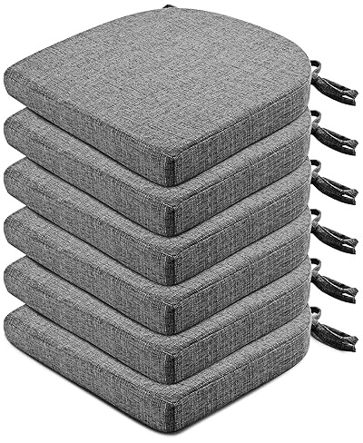 Wellsin Chair Cushions for Dining Chairs 6 Pack - Kitchen Chair Cushions with Ties and Non-Slip Backing - Dining Chair Pads 16X16X2, Dark Gray