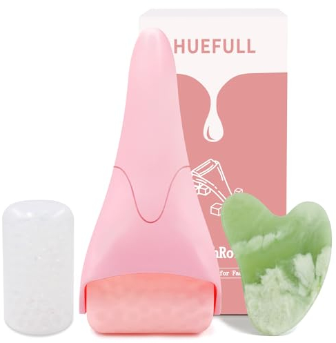 huefull Eisroller für Gesicht mit 2 Rollen und Gua Sha Gesichtswerkzeuge, Gesichtsroller für Selbstpflege, Guasha Werkzeug für Gesicht, Schwellungen Linderung, Hautpflege-Geschenke für Frauen Männer,
