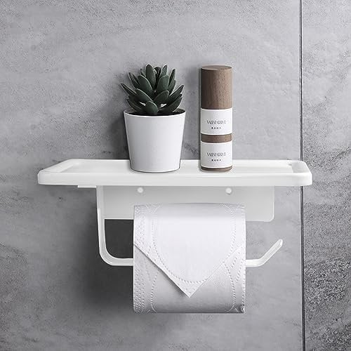 BESTNSLECTED Porte-Papier Toilette - Support Papier Rouleau Toilette Noir étagères Spacieuses,Derouleur Papier Toilette Mural Porte Papier WC adhésif et monté à vis(Blanche) A01PP002BAFR