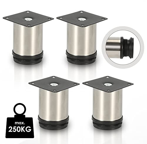 Jopassy 4er Set Edelstahl Möbelbeine,Schrankfüße Höhenverstellbar Füße für möbel, mit Schrauben,Höhe 80 mm | Belastbar bis 250 KG, für Sofa Möbelfüße Schreibtisch Stühle, Einfachen Montage