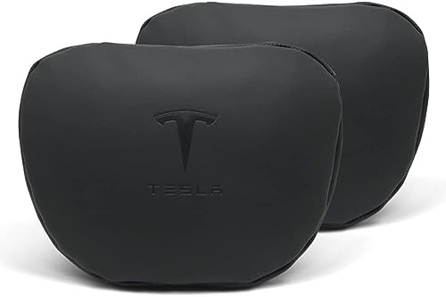 DIALFA Auto Nackenkissen für Tesla Model 3 Y S X, Bequeme Auto Kissen Rücken Taille Kissen Unterstützung Weiche Kopfkissen Zum Fahren Und Reisen, Auto Accessories,A Black-2Pcs