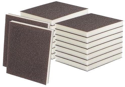 sourcing map 16pcs Medium Grit Sanding Sponge Blocks 180-240 Grit Foam Sanding Block Pad for Polishing Kitchen Metal Wood Drywall, 120x100x12mm, Brown