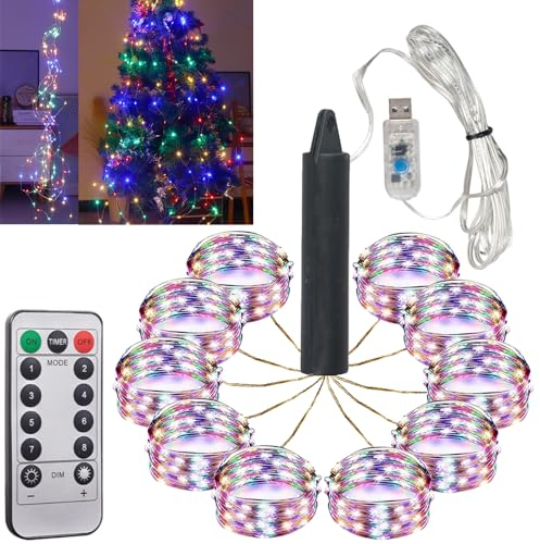 HeaHap Lot de 10 guirlandes lumineuses de 2 m en fil de cuivre avec port USB, 20 perles LED étanches pour la fabrication de pots de fleurs, diverses ambiances de fête (couleur pour sapin de Noël)