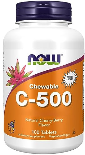Now Foods, Chewable C-500, Vitamin C, 500mg, L-Ascorbic Acid, with Rosehip, 100 Vegan Tablets, Lab-Tested, Gluten Free, Vegetarian, Soy Free, Non-GMO