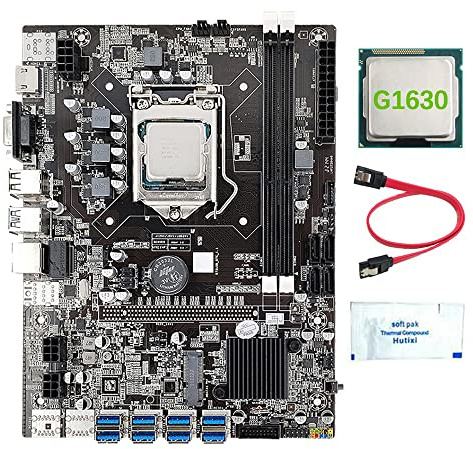Wlauqueta B75 8 BTC Mining Motherboard + G1630 CPU + Thermal Grease + 8XUSB3.0 Cable (PCIE 1X) GPU Slot LGA1155 DDR3 RAM MSATA