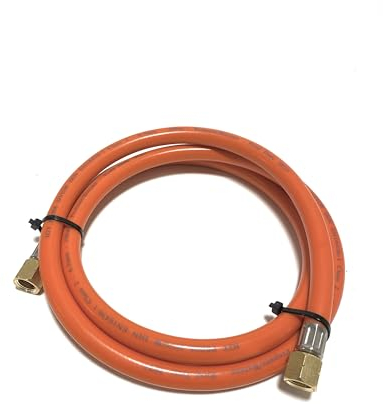 Tubo del gas 150 cm, 1/4 sinistra, raccordo in ottone, resistente all'inverno e flessibile, arancione, ideale per barbecue a gas, radiatori, fornelli a sgabello, fornelli a gas, lampade, ecc. (150 cm