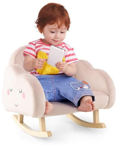 COSTWAY Silla Mecedora para Niños, Sillón Infantil Tapizado con Patas de Madera Maciza y Almohadillas Antideslizantes, Mecedora para Niños en Guardería, Sala de Juegos, Dormitorio (Rosa Ligero)