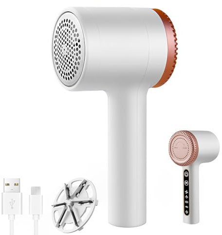 Fusselrasierer Elektrisch,Fusselentferner Stoffrasierer, Elektrischer Wackelentferner Kleidung,USB Aufladung,Flusenentferner, 4 Fach Geschwindigkeit Fusselfräse,6 Klingen Kopf Entfussler (Weiß)