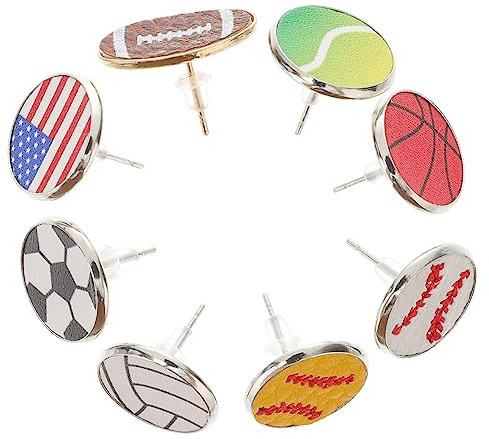 SHERCHPRY 8 Paare Sport-Ball-Ohrstecker Gepiercte Ohrringe Tennis-Ohrstecker Fußball-Ohrstecker ohrringe Fußball-Ohrringe Baseball-Ohrringe für Frauen runden Sportball Fräulein Leder