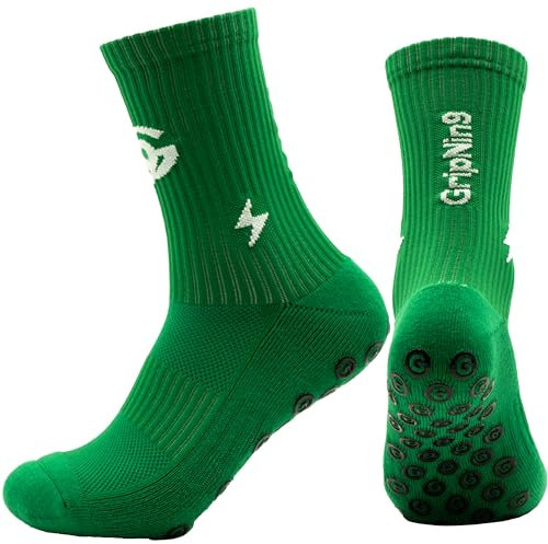 Grip Socks Football Men's Size 36-41 & 42-47 Breathable Non-Slip Sports Socks for Ambitious Athletes Football Socks with Padding & Toe Reinforcement Grip Socks Against Blisters Football Socks, Green