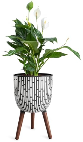 Opnons Grand pot de fleurs moderne de 30,5 cm avec support pour plantes d'intérieur avec trous de drainage, imprimé bohème violet avec pieds