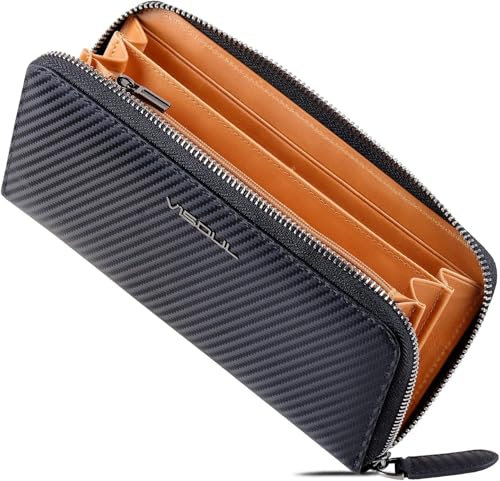 VISOUL Große Brieftasche Echtleder/Italienisches Leder mit RFID-Schutz, XL Geldbörse L02