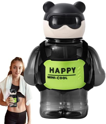ycezw Gourde en forme d'ours avec bouton poussoir et paille - 800 ml - Pour l'école, le sport, le camping