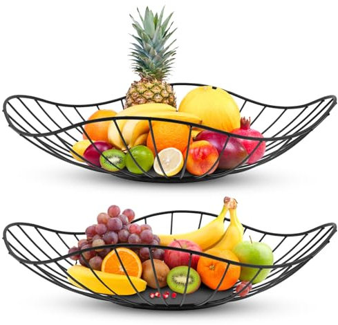 RZMZBY Corbeille Métal Fruits & Légumes 2 Pièces, Noir