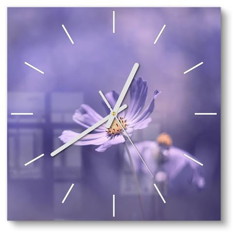 DEQORI Orologio in vetro | 30 x 30 cm | motivo floreale viola | orologio da parete dal design silenzioso in vetro | orologio da parete per soggiorno e cucina | orologio moderno per la parete