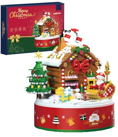 Set di costruzione per albero di Natale rosa con luce, 1550 pezzi, mini mattoni da costruzione, decorazioni natalizie da tavolo, regalo per adulti (carillon natalizio con pupazzo)