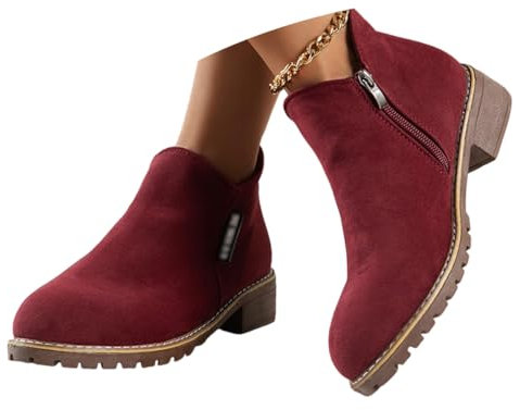 ticticlily Stivali Estivi Donna Con Cerniera Primaverili Invernali Eleganti Stivaletti Morbidi Tacco Basso Ankle Chelsea Boots Cowboy Bassi B Rosso 37 EU