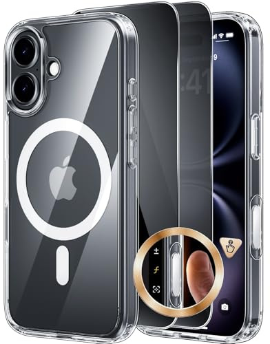 X-level für iPhone 16 Hülle, Kompatibel mit MagSafe, Transparent | Kamerasteuerung, mit 2X Privacy Displayschutzfolien, Vergilbungsfreie Stoßfeste Case, Magnetische Klar Handyhülle