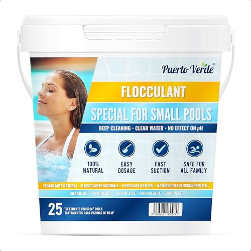 Puerto Verde • Floculante Natural 25 Tratamientos. Clarificante para Piscinas Pequeñas y Spas. Eliminador de Turbidez para Aguas Cristalinas. Formato Gránulo de Uso Seguro. Producción Española.