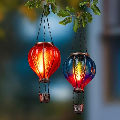 Solarlampen für außen Heißluftballon zum Aufhängen 45 cm - Laternen Für Draußen - Gartendeko Für Draußen Wetterfest - Solarbetriebene Beleuchtung als Balkon Deko, Garten Deko & Terrassendeko (Blau)
