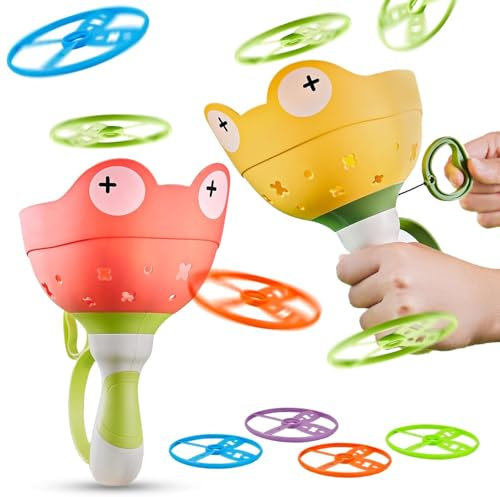 ZStarlite Outdoor Spielzeug ab 3-10 Jahre Junge Mädchen,Gartenspielzeug FüR Kinder Ab 3-8 Jahre,Fliegende Untertasse Launcher, 2 Launchers und 24 Discs,Propeller Spielzeug Kinder ab 3 4 5 6 7 8 Jahre
