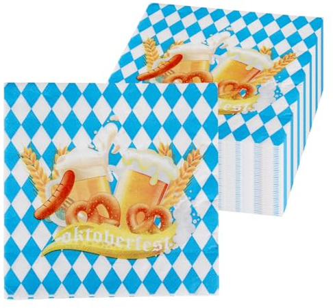 40PCS Oktoberfest Servietten Blau Oktoberfest Deko, Bayerische Servietten Blau Weiß für Bierfest Oktoberfest-deko Bayrische Party, 33x33CM, Saugstark und Praktisch Verpackt(Oktoberfest 2)