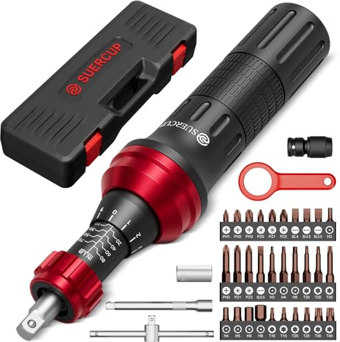 SUERCUP 1/4 10-80In.lb Torque Screwdriver 36 PCS Set with T-bar, Hex, Torx, and Phillips S2 Bits,Torque Wrench Screwdriver for Scope and Car, Bike Mounting and Home DIY