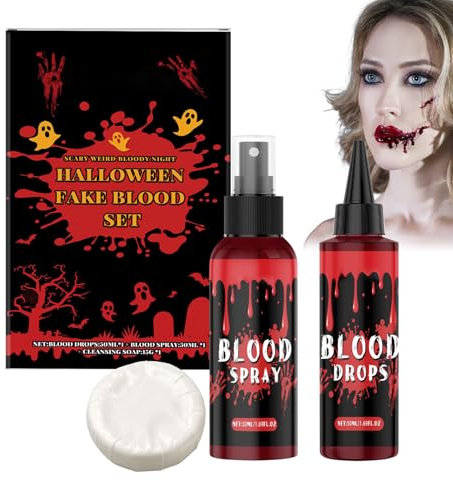 Maquillage Sang Artificiel - Effet Plaie Saignante Réaliste,Nettoyant Savon Spray Accessoires Masquerade Peinture Visage Hommes Femmes Costume Vampire Zombie