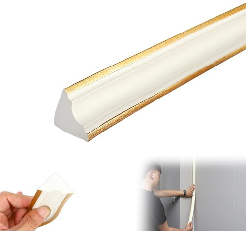 Deckenleisten Selbstklebend, Stuckleisten Selbstklebend 5M 36 x 26mm Dreiecksförmig Mit Rückkleber Goldene Kante Flexible Zierleiste Für Die Innenecken Von Wohnzimmer Küche Schlafzimmer