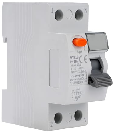BuyWeek AC230V Interruttore Magnetotermico Differenziale 2P 63A Salvavita Protezione Differenziale tipo A, GYL10-2P-63A-0.03A per Applicazioni Industriali, Edifici Commerciali, Residenziali