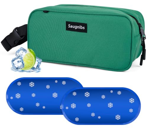 Saugnlbs Kleine Kühltasche Mini-Kühltasche, Isolierbox mit Kühlakkus, Isolierte Lunch-Tasche mit Griffschnalle, Gefrierbare Lunch-Tasche für Reisen/Arbeit/Schule/Outdoor,Grün