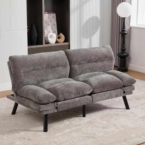 SHAIRMB Sofa 2er Sitzer Schlafsofa mit Schlaffunktion, 165CM Eckesofa mit Verstellbarer Rückenlehne und Armlehnen, Klein Couch Geeignet für Wohnzimmer Apartment,Dark Gray
